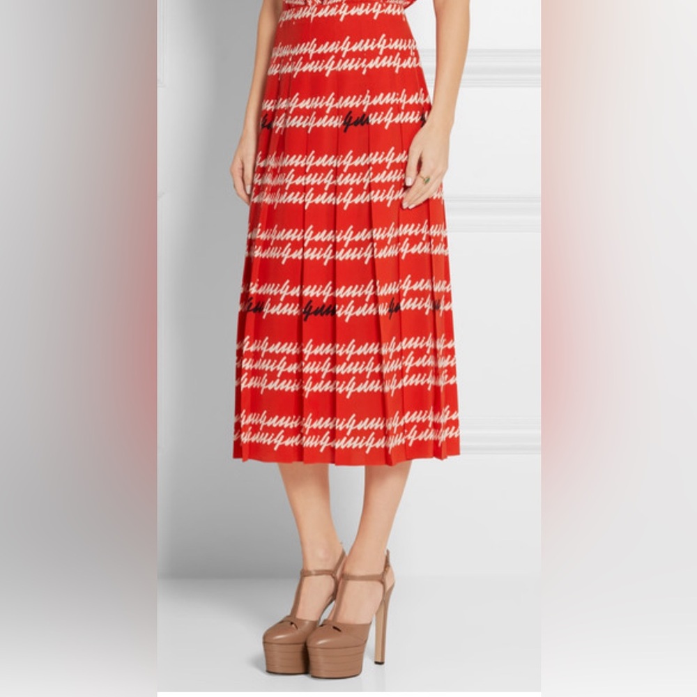 Gucci Red Printed Silk Midi Skirt